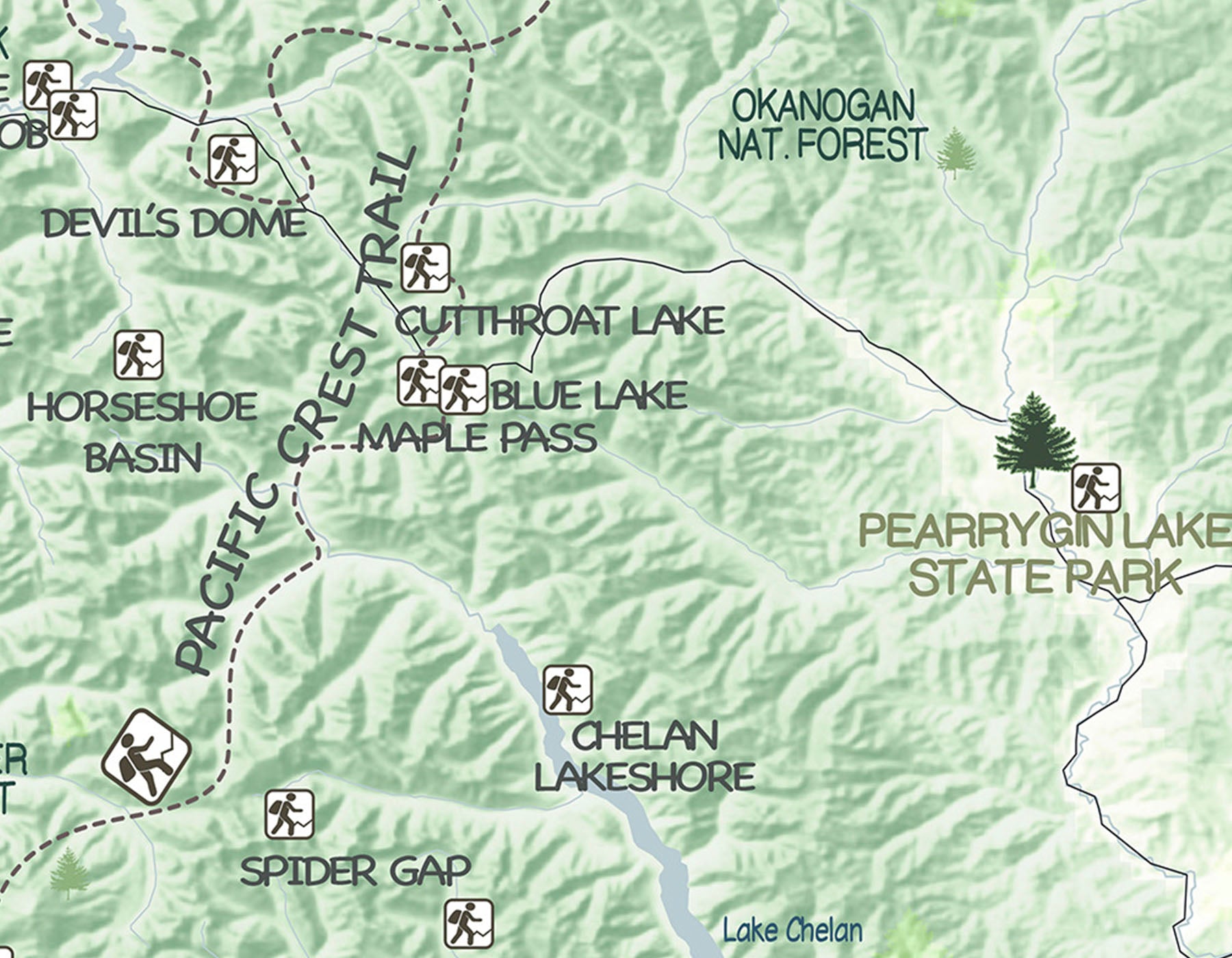 Washington State Parks Map with Hiking Trails - Relief Map