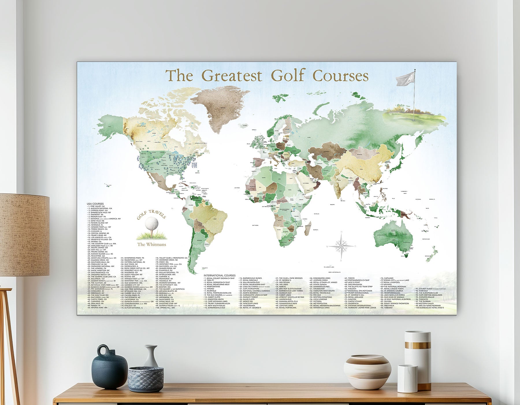 Top golf course in the world listed and shown on a world