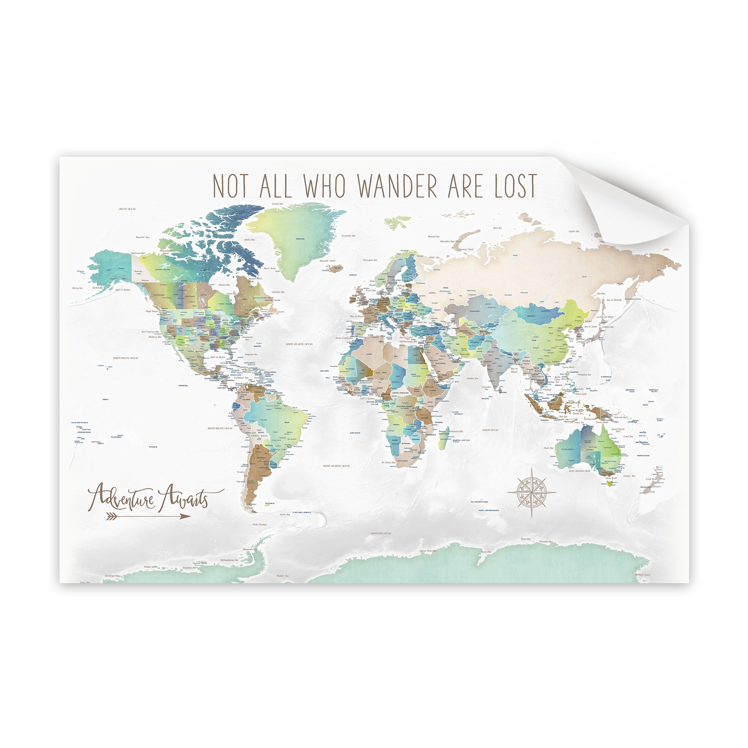 Personalized title example on Ocean Hues edition world map poster