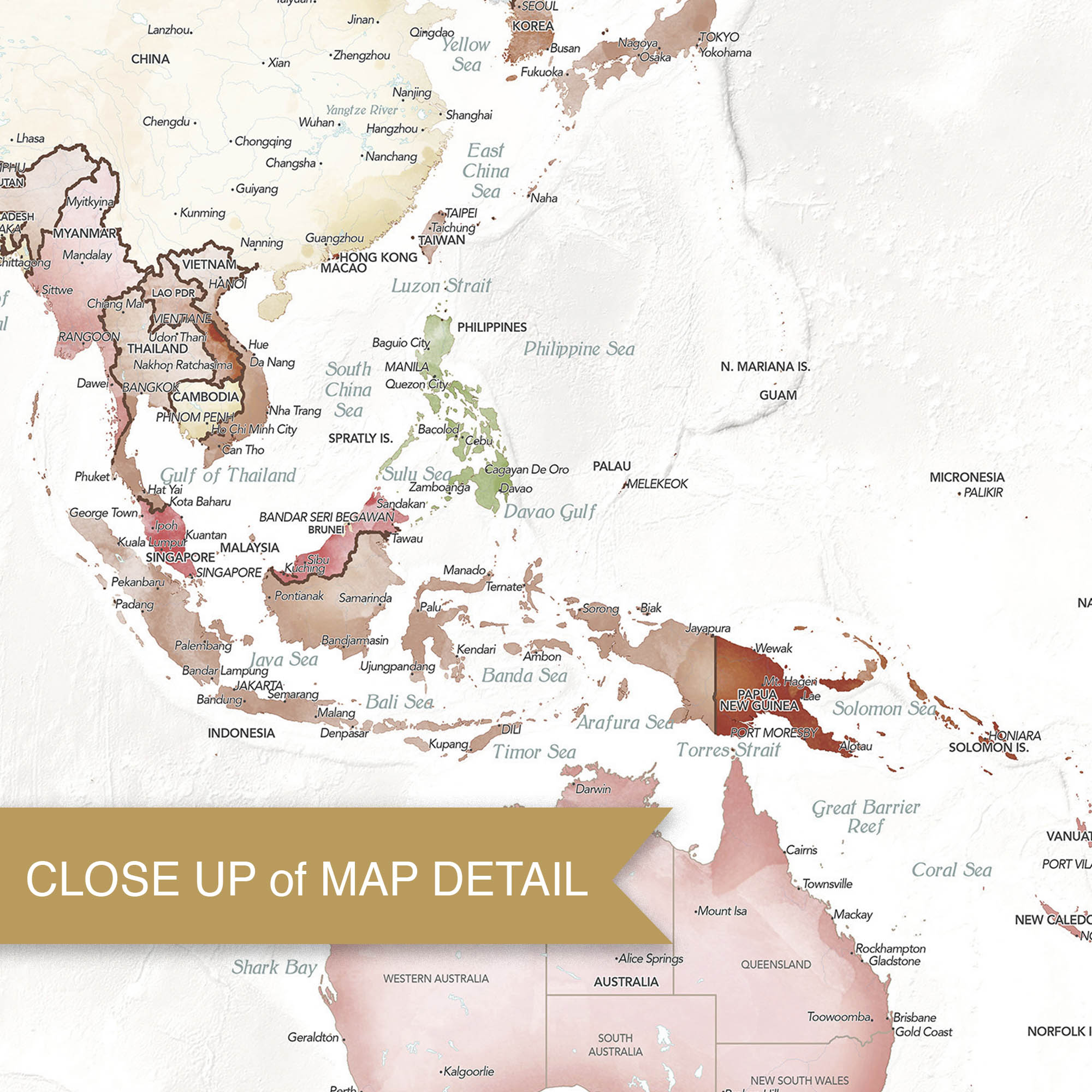 World Map Poster – Pastel Edition Close-Up Showing Country Details