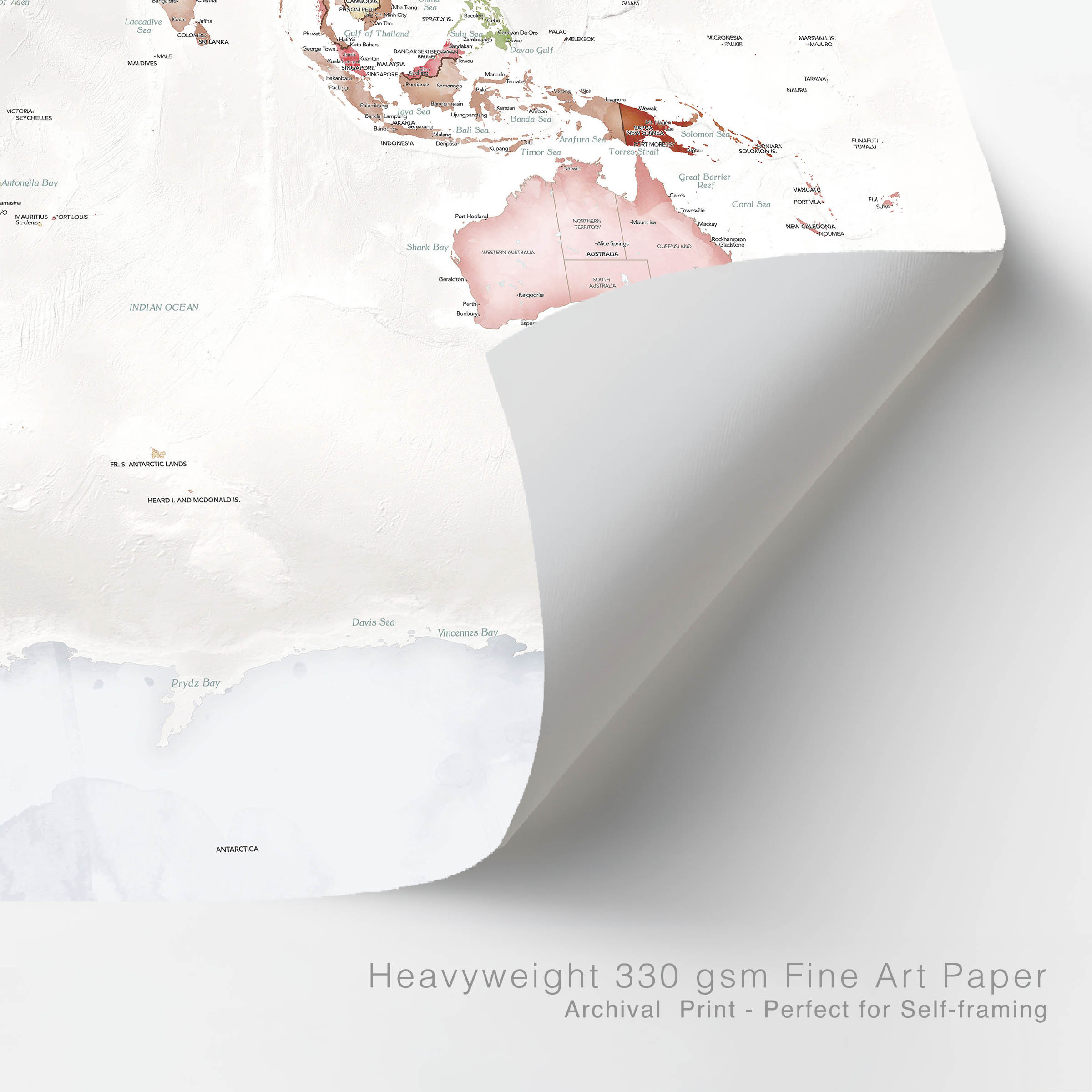 Pastel World Map Poster – Detail Showing Fine Art Paper