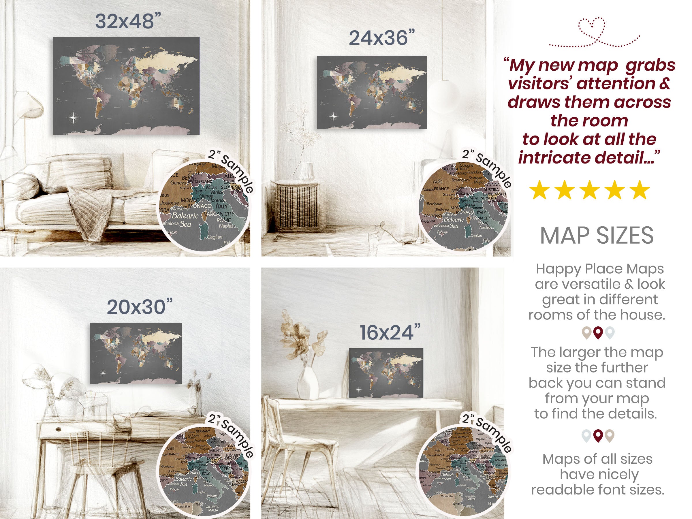 Personalized Canvas Push Pin World Map Art