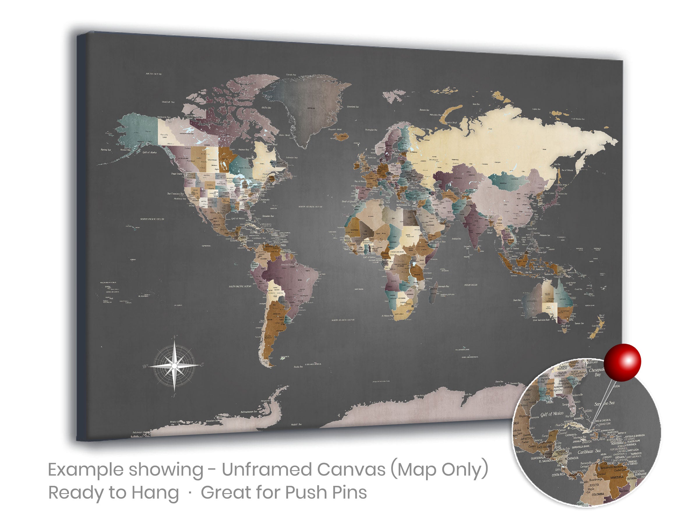 Personalized Canvas Push Pin World Map Art