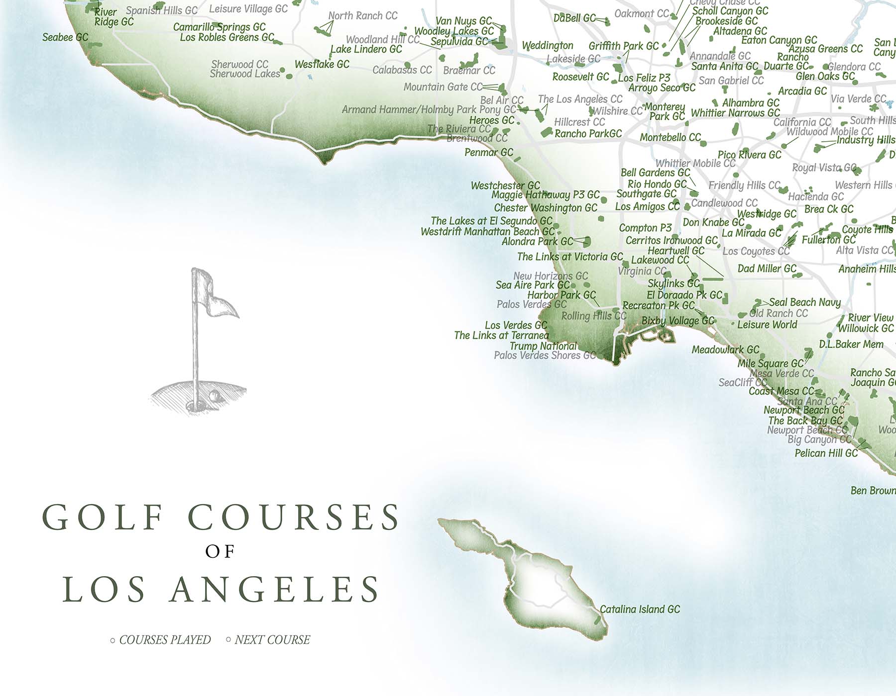  LA Golf Courses Map - Close-Up Map-Poster