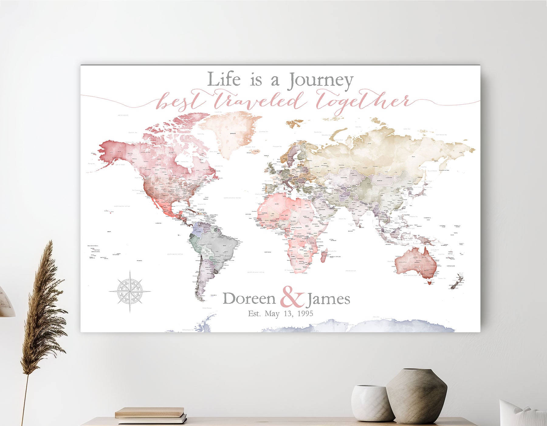 Detailed World Map in Pastel Watercolor