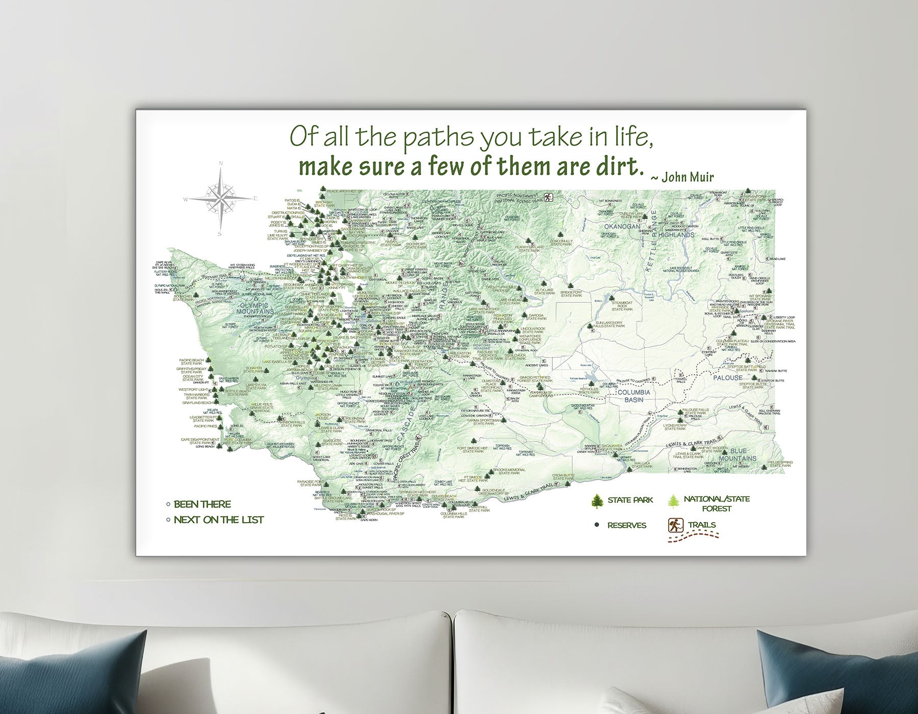 Washington State Parks Map with Hiking Trails - Relief Map