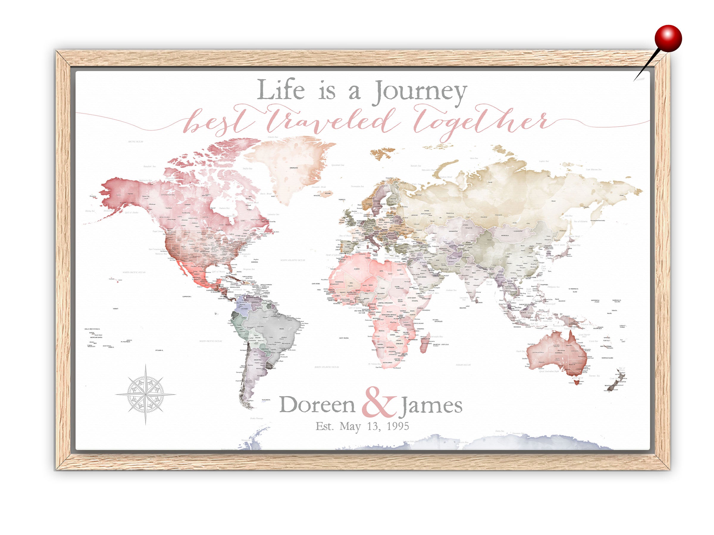 Life is a Journey Push Pin Travel Map - Personalized World Map