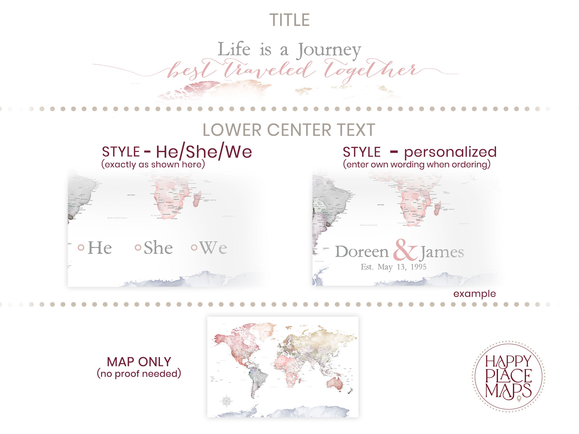 Life is a Journey Push Pin Travel Map - Personalized World Map