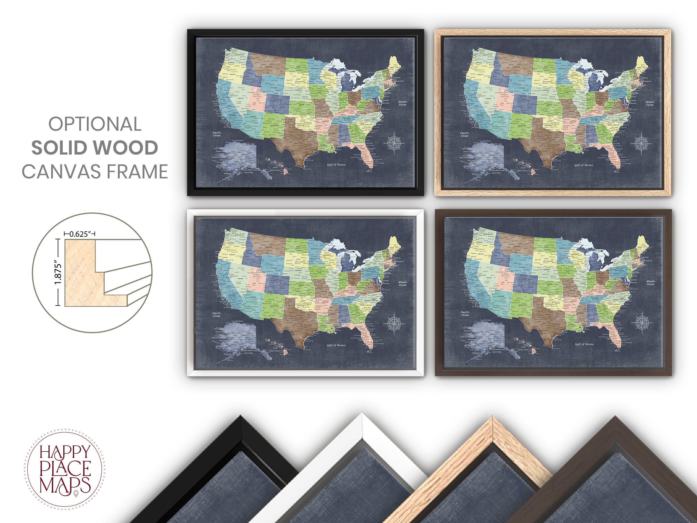 Push Pin Map USA with States & Cities for Home or Office