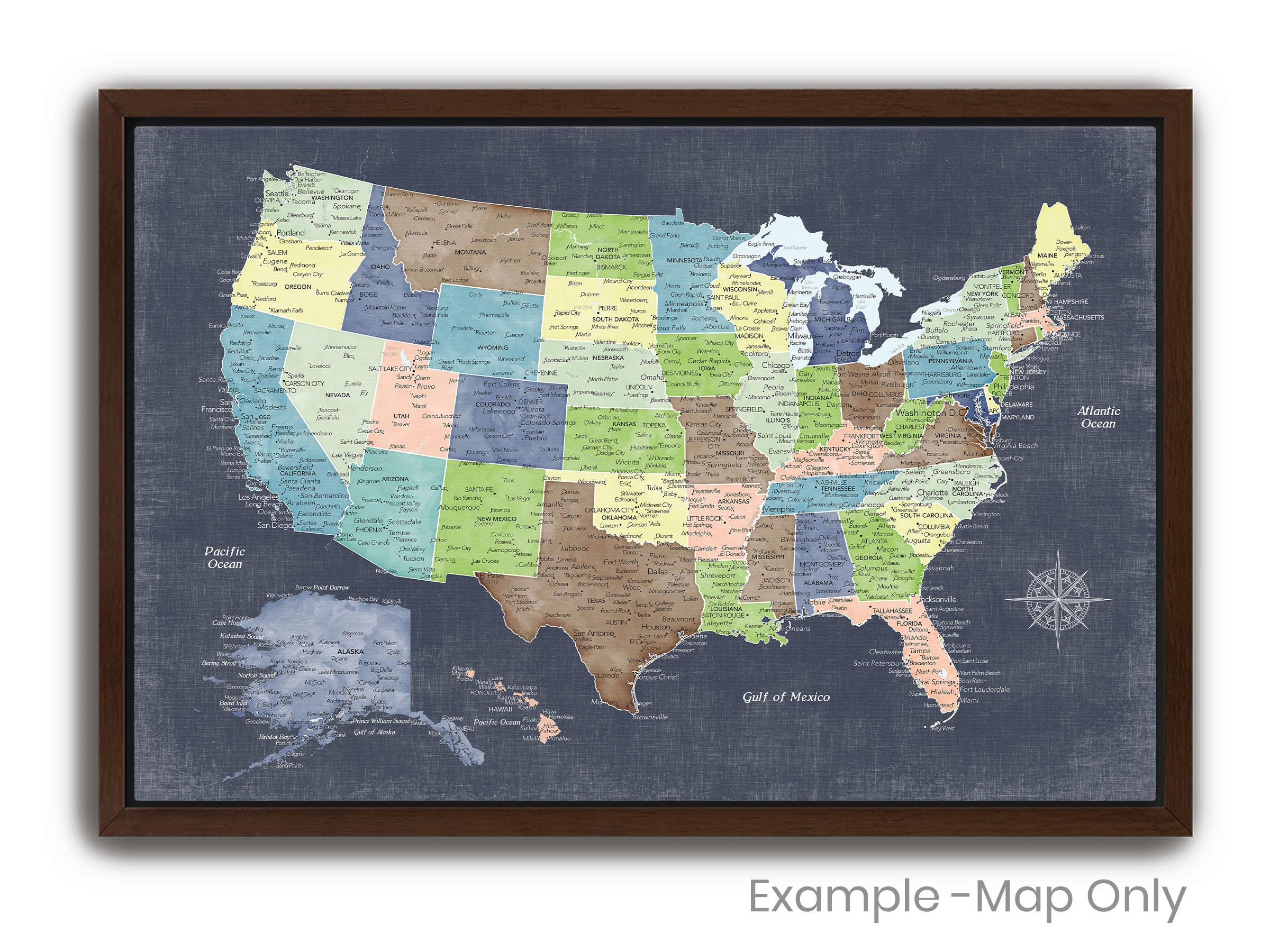 Push Pin Map USA with States & Cities for Home or Office