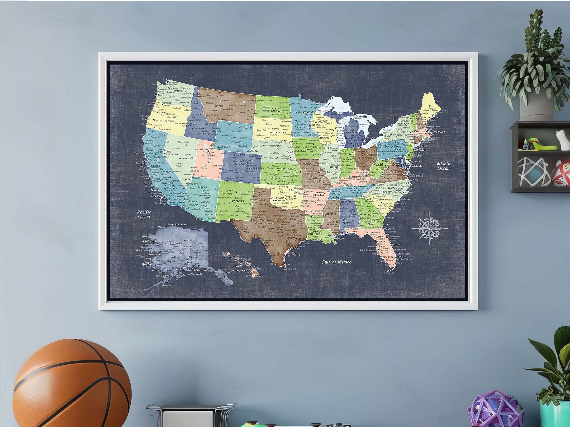 Push Pin Map USA with States & Cities for Home or Office