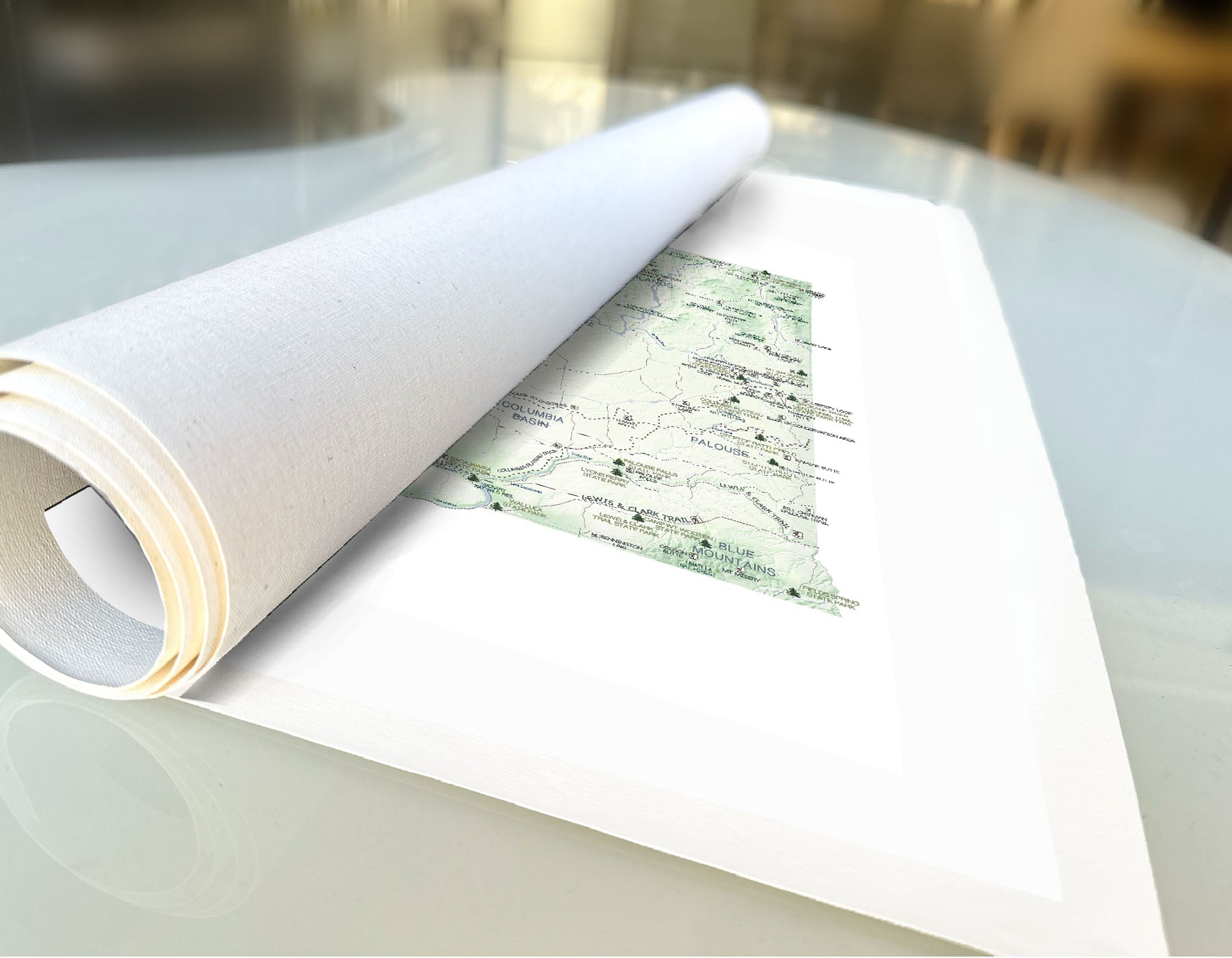 Washington state parks and trails map as a rolled canvas print