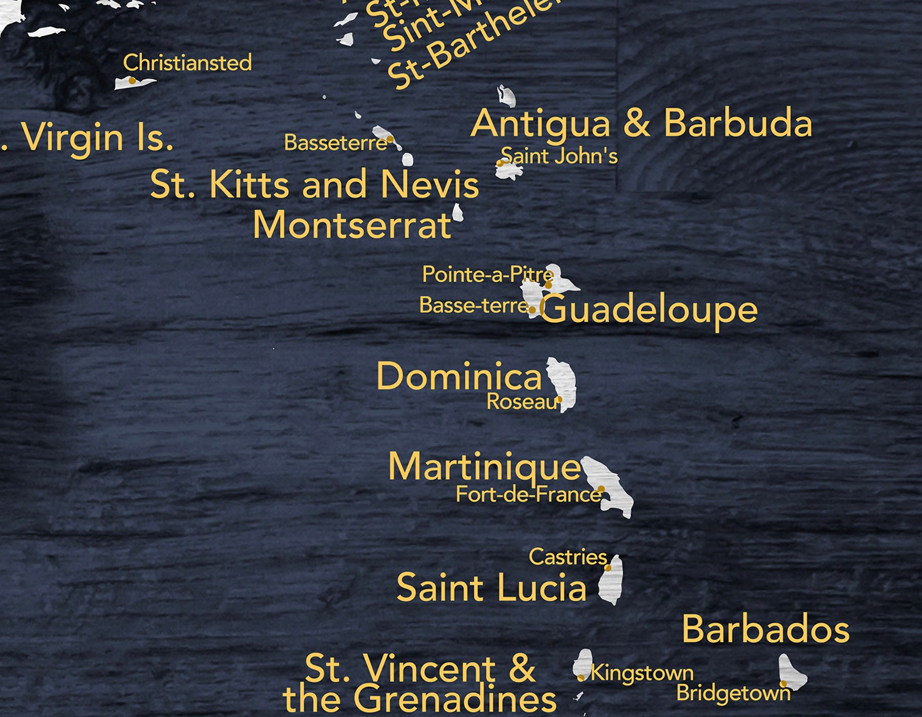 Wall map of the caribbean islands