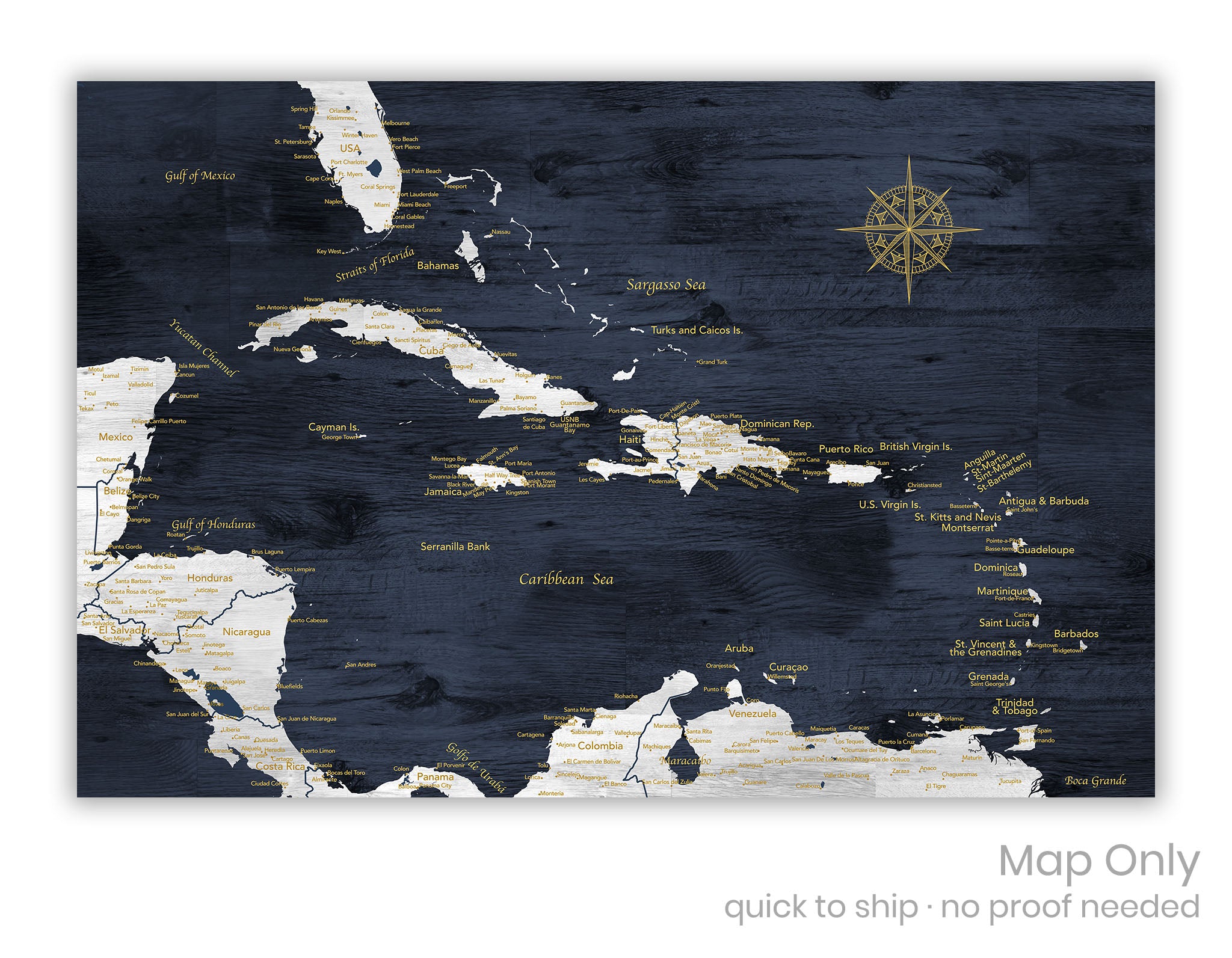 Wall map of the caribbean islands