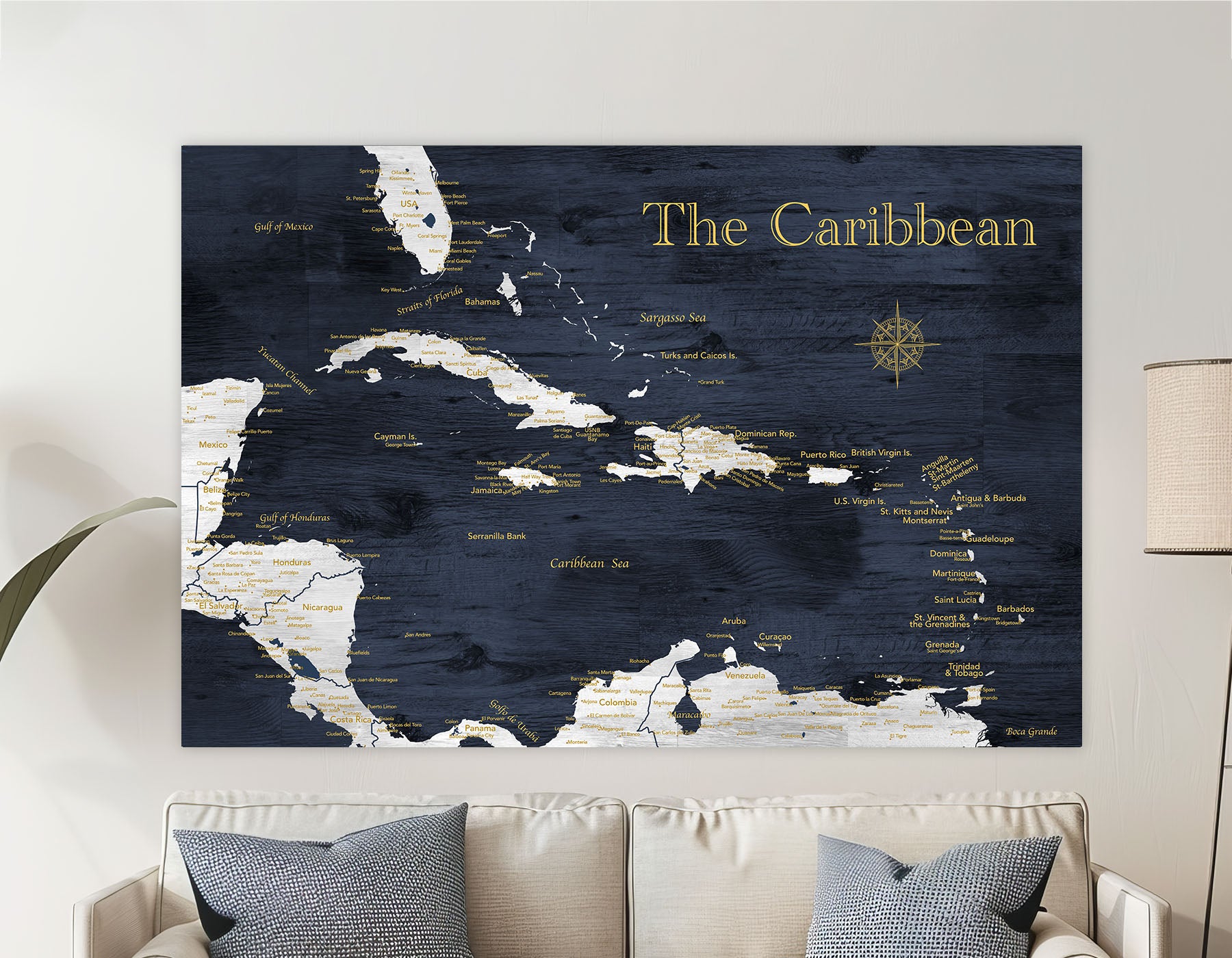 Wall map of the caribbean islands