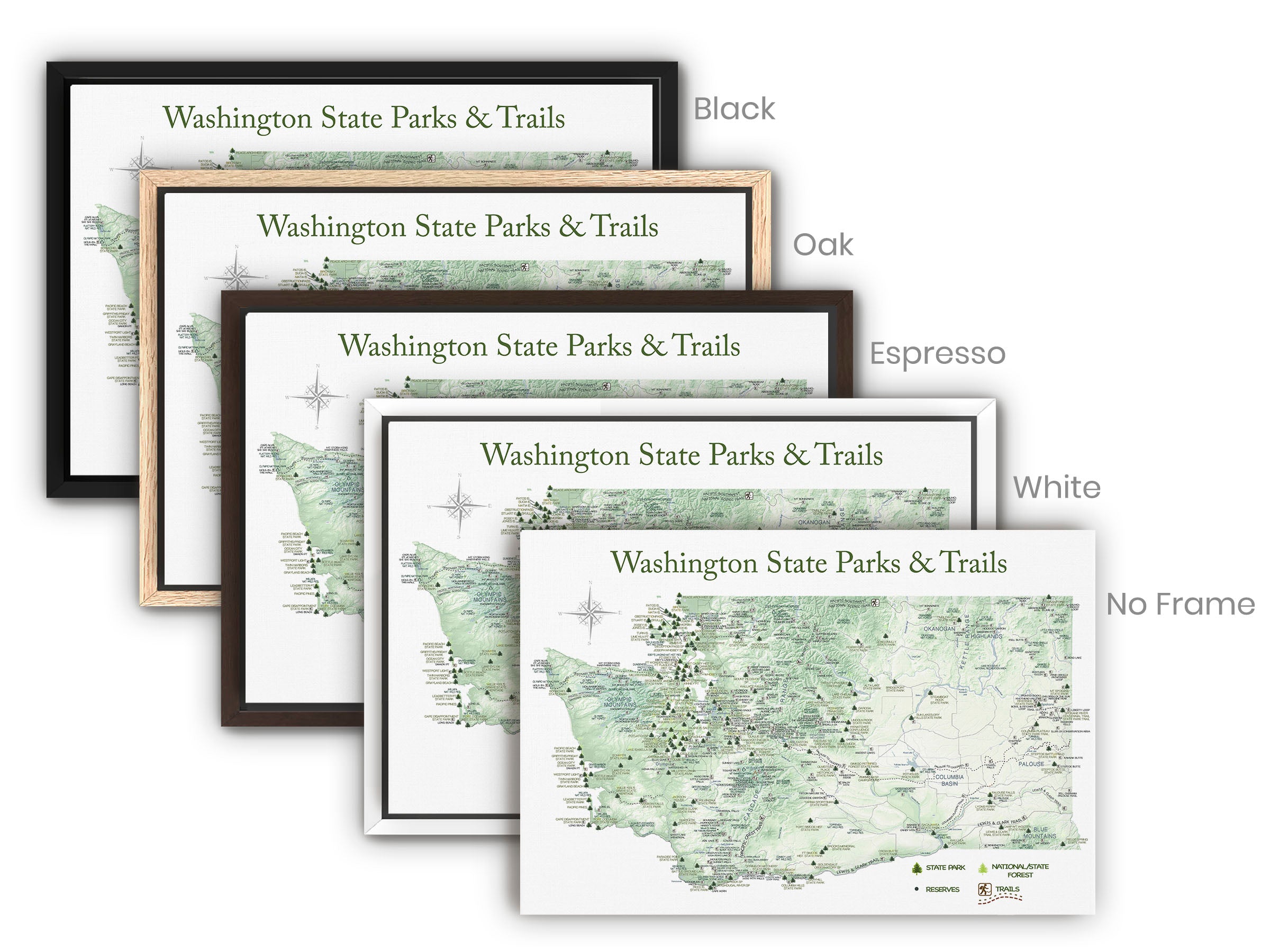 Push Pin Washington Trails Map and State Parks - Gift for Hikers