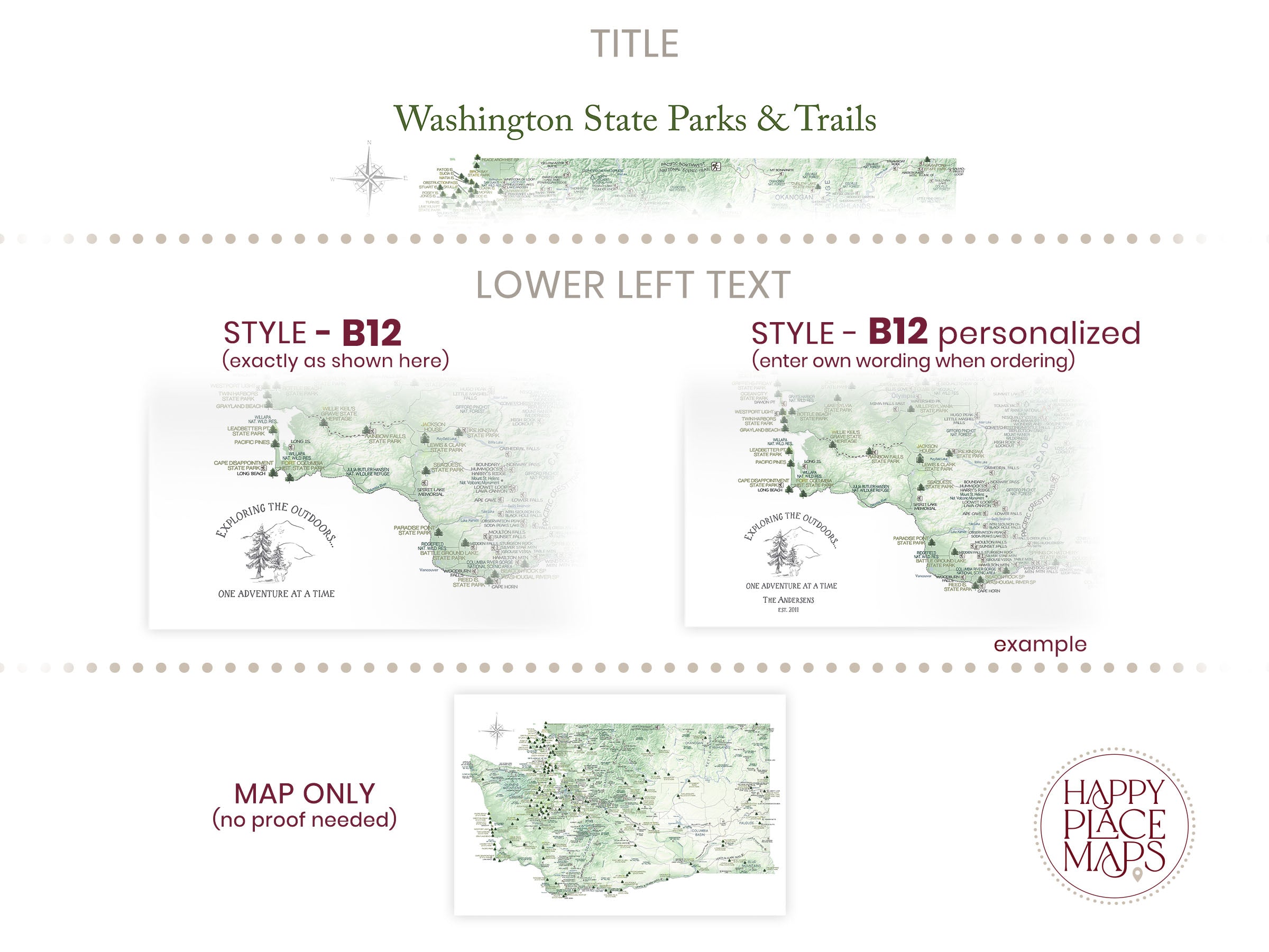 Push Pin Washington Trails Map and State Parks - Gift for Hikers