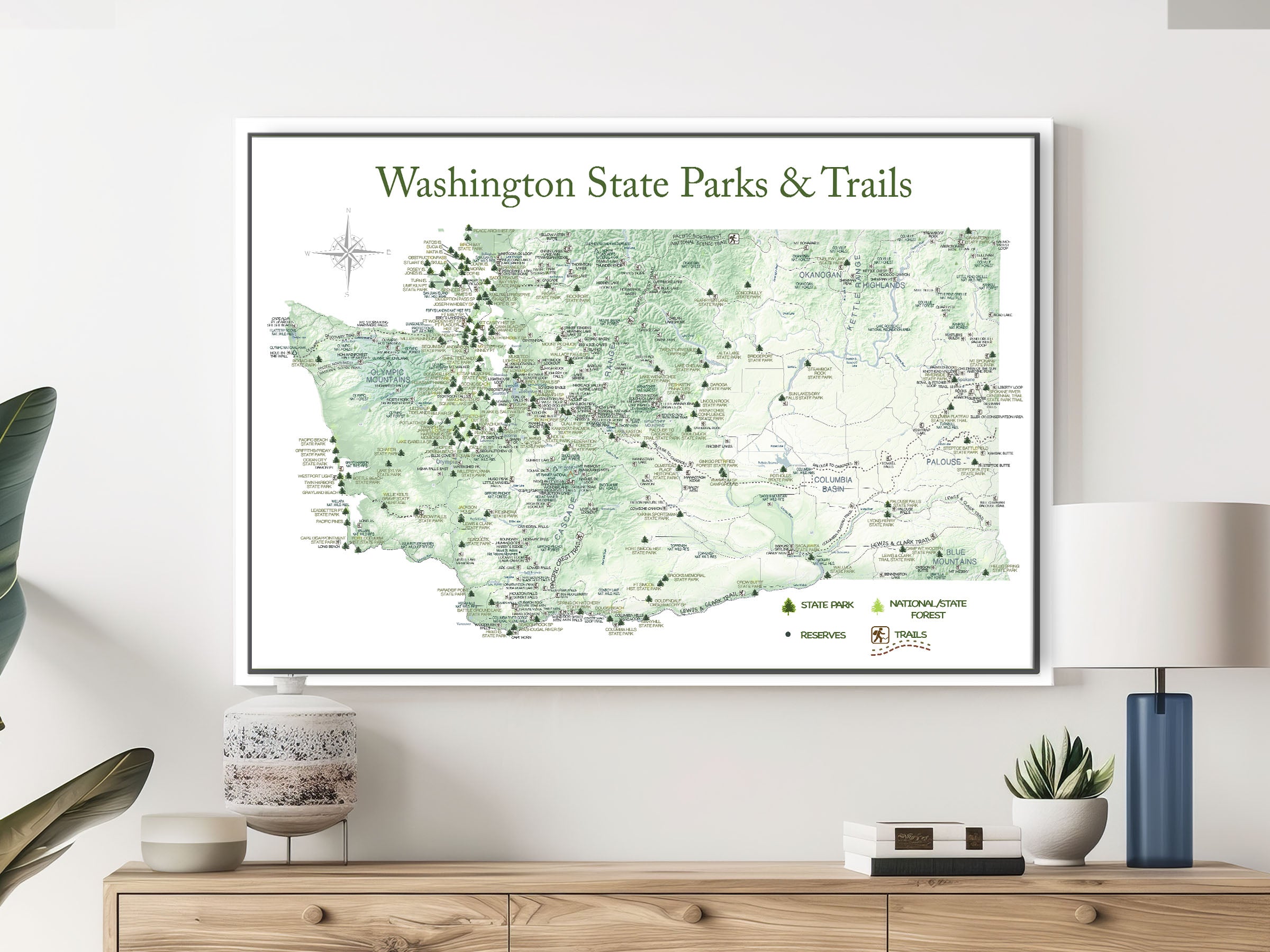 Push Pin Washington Trails Map and State Parks - Gift for Hikers