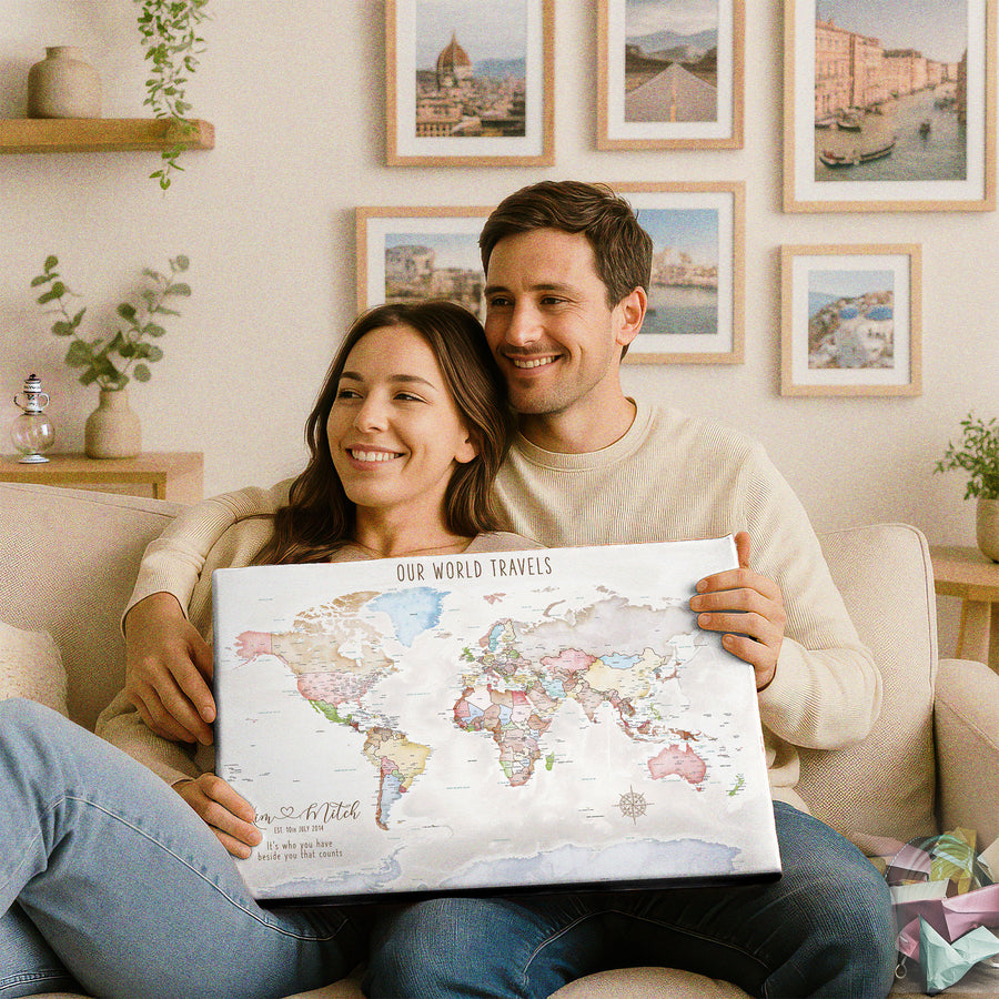 pastel world map printed with a$ cream background