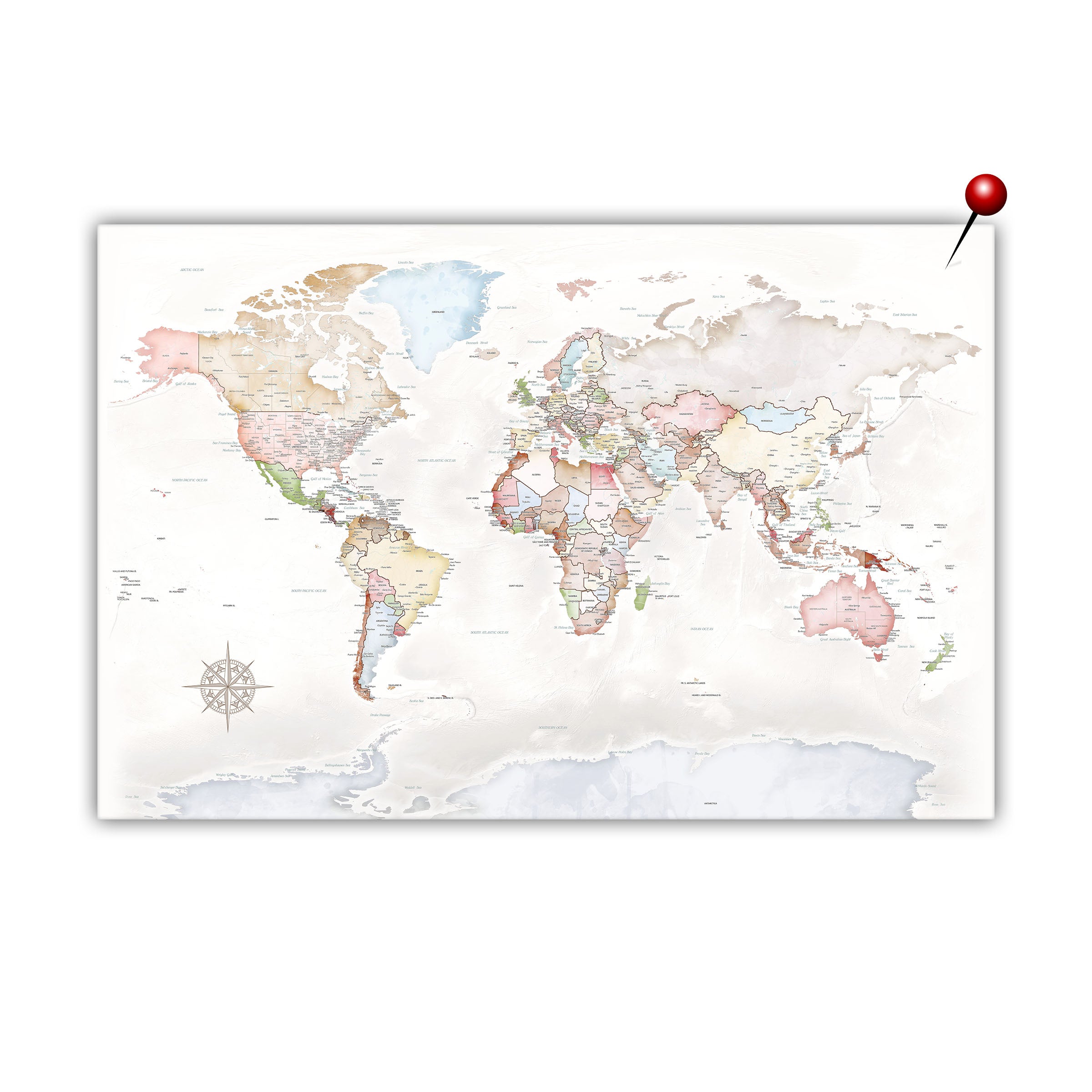 Hero image of pastel anniversary world map wall art styled for home décor.